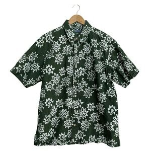 ORVIS Batik Print Shirt Men's L Button-Up Green Floral Print Lightweight Cotton